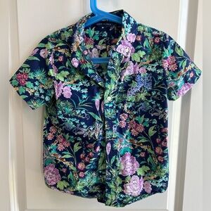 Janie and Jack Floral Button Down Shirt - Blue and Purple